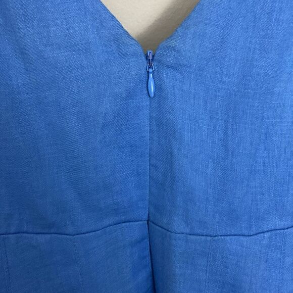 Lauren Ralph Lauren Blue Linen Drop Waist Pleated Skirt Dress size 14 Summer - Picture 4 of 12
